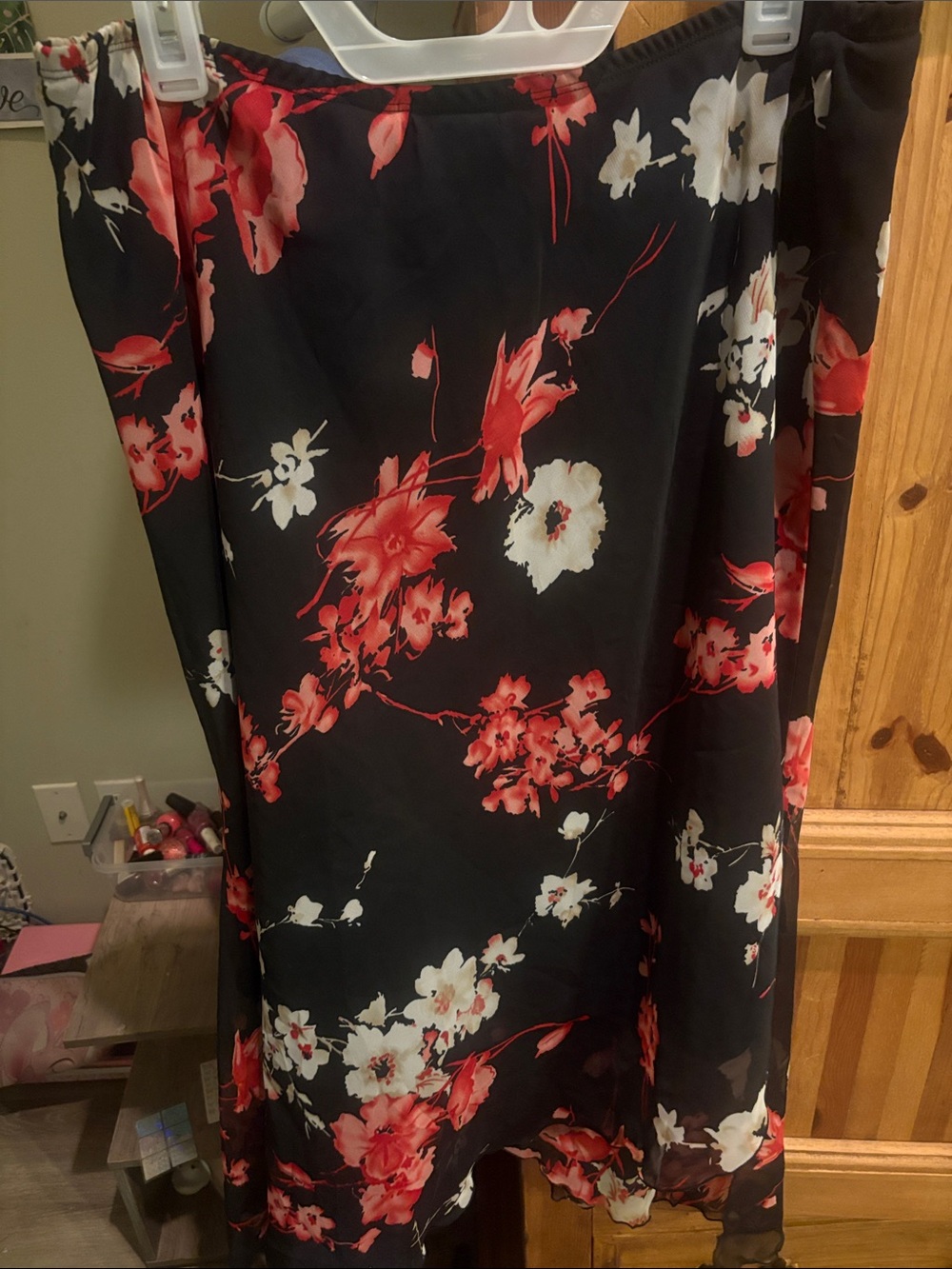 Notations Black Maxi Skirt with Red & White Floral Print - Picture 2 of 3
